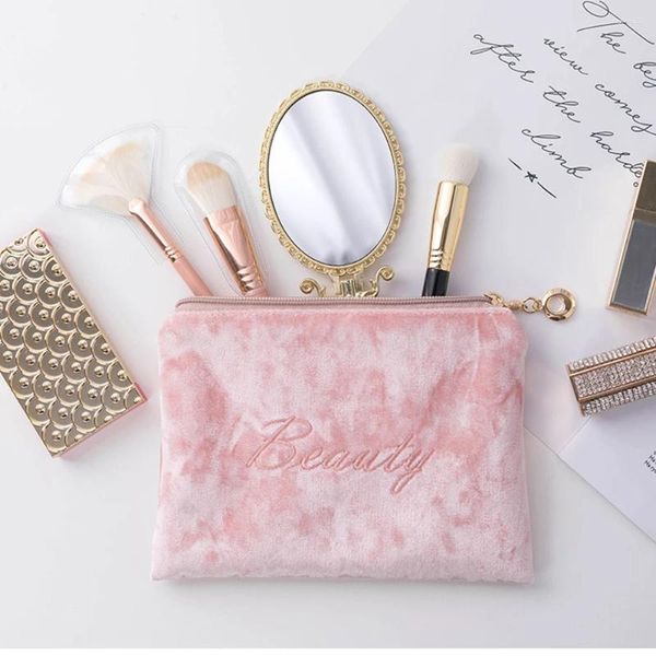 Wrap regalo 500 pezzi da 500 pezzi personalizzati sacchetto cosmetico in velluto di lusso con cerniera dorata Viaggiare per il rossetto per trucco personalizzato