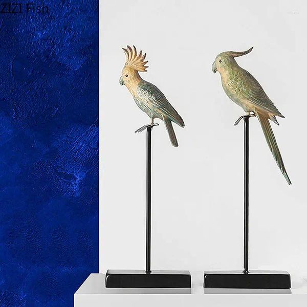 Estatuetas decorativas modelos de pássaros simulados parrot estátua sala estética decoração de mesa pintada de escultura resina ornamentos modernos decoração de casa moderna