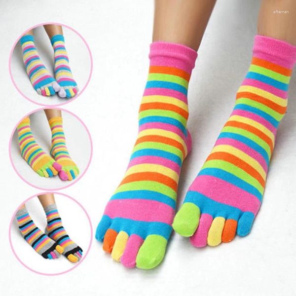 Frauen Socken Zeh lustig fünf Finger farbenfrohe gestreifte bedruckte Regenbogen Baumwolle atmungsaktive Frauen kurz Frauen