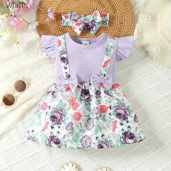Девушка платья для девочек платья детское платье одежда хлопковое пурпурное петля с коротким рукавом корейский стиль сладкий день рождения для детей c240413
