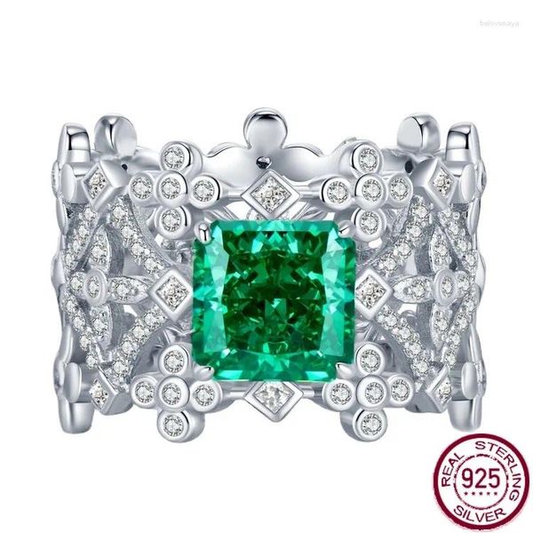 Anelli a grappolo s925 anello argento in pizzo 8 pa verde ad alto diamante di carbonio ad alto diamante geometrico Gioielli versatili per donne