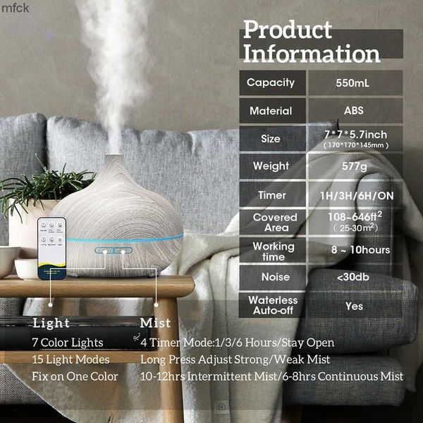 Umidificadores umidificador de ar difusor de óleo 500 ml com luzes de controle remoto de aromaterapia elétrica de controle remoto difusor