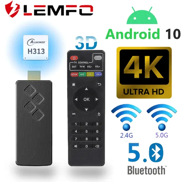 Caixa Lemfo Q2 TV Stick Android 10 CORTEX ARM CORE CORE A53 2GB 16GB Suporte 4K BT5.0 2.4G5.8G WiFi Streaming Smart TV Box 2GB 8 GB