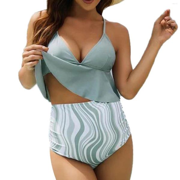 Damenbadebekleidung Frauen Zwei Stücke Badeanzug mit hohem tailliertem Bikini -Set kurzer Badeanzug mit hohem tailliertem Bikini
