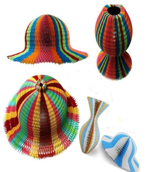 100pcs Magic Vase Paper Hats Fades Dobring Hat para decorações de festa Caps de papel engraçados Travel Sun Hats Colorful2169749