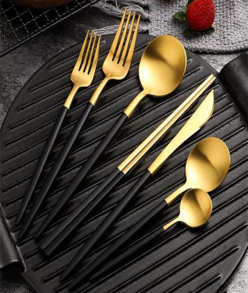 Neues portugiesisches Tabellengeschirr Edelstahl Set Golden Flat Spoons Kitchen Bar Cutlery Platte Set Top Grade Hochzeitsgabel SPO1337712