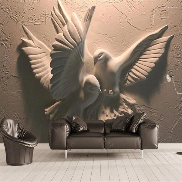 Sfondi Wellyu 3D 3D Relief tridimensionale Pigeon TV divano sfondo dipinto a parete personalizzato Custom Mural Green Wallpaper Papel de Parede