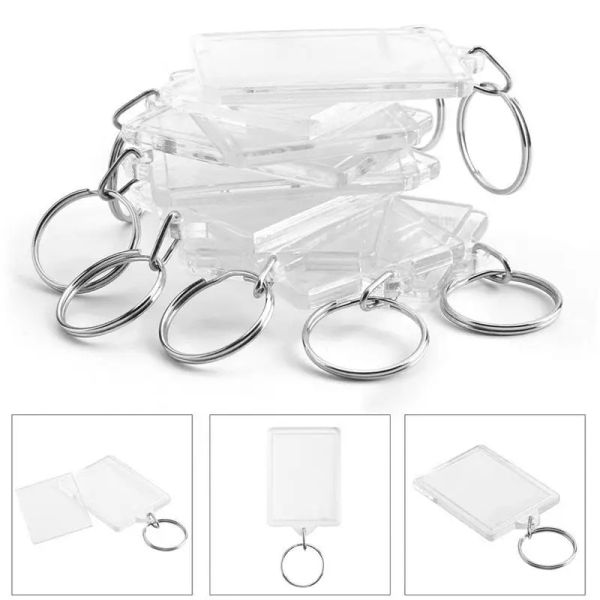 Ringe 100pcs Rechteck transparent leeres Acryl -Einfügen Foto Bild Rahmenschlüsselrahmenschlüsselhalter DIY Split Ringschlüsselkette Geschenk