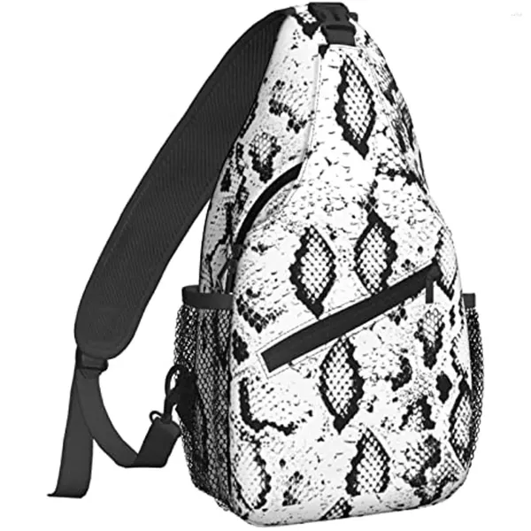 Backpack Grey Snake Skin Sling Saco de peito Crossbody ombro ginástica ciclismo viajar Daypack para homens Mulheres casuais