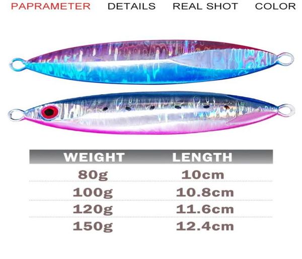 80G 100G 120G 150G Slow Flat Fall Lead chumbo gabinete vertical Lure Saltwater Artificial Fishing Lures Jigging para Tuna Kingfish Bass salmon7474727