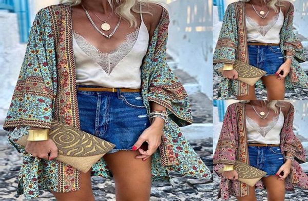 Camicette da donna camicie donne chiffon vintage piccolo piccolo semplice camicetta solare lungo camicetta sciolta a scialle kimono cardigan boho tops spiaggia w4732755