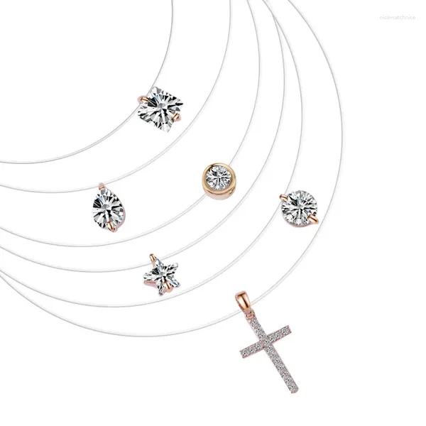 Подвесные ожерелья Сияющий ожерелье циркона прозрачная цепь невидимая рыбная линия Чокер женщины овальная квадратная квадратная звезда капля воды
