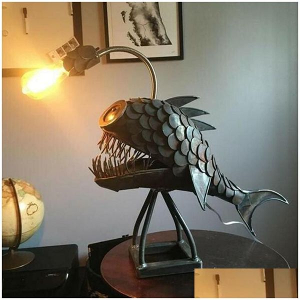 Lampade da tavolo Lampada per pesce pesce pesce body scrivania pavimentazione retrò retrò e27 in ferro battuto vintage arredamento arte interno l'illuminazione drop dropeleognure dhhl6