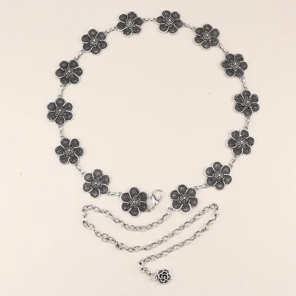 Gürtel Haute Couture Ladies Vintage Silber Blumen mit Rockmetallkettengürtel