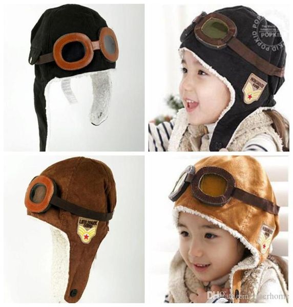 Bebek Pilot Aviator Cap Pilot Earflap Kapakları Hava Kuvvetleri Beanie Rüzgar Geçirmez Sıcak Şapkalar Earflap Beanie Kızlar Pilot Uçuş Earflap Peluş Bean3266209