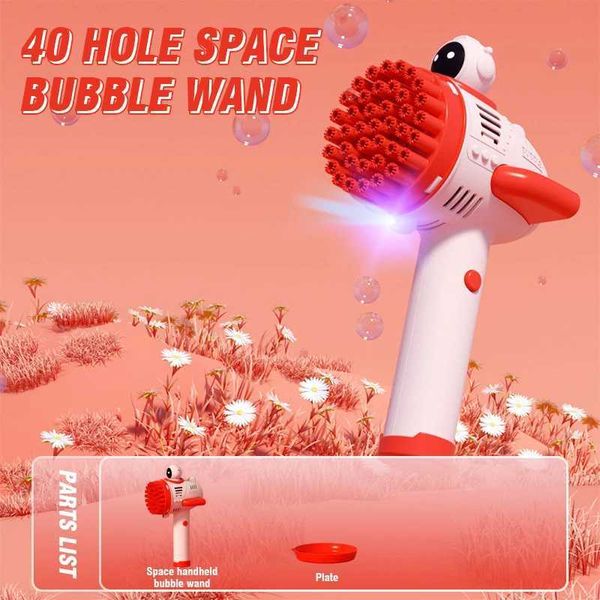 Giocattoli per pistola pistola a bolle dello spazio elettrico a 40 buche con illuminazione a colori con sapone da bolla portatile che produce macchina astronauta staccabile per bambini esterno giocattolo yq240413hy76