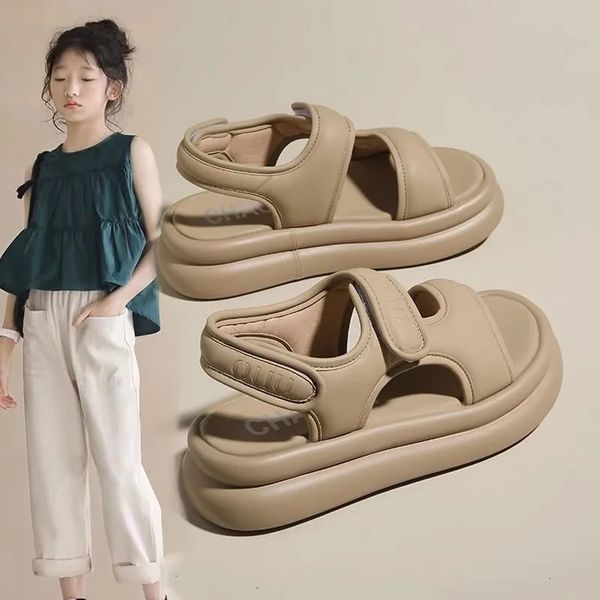 Sandalias Kız Sandalet Korece Versiyon Trendi Çocuk Spor Gündelik Ayakkabı Yumuşak Sole Plaj Ayakkabı Moda Orta ve Büyük Çocuklar Kız Ayakkabı 240411