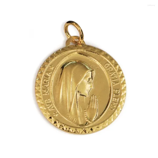 Colares pendentes Gold Brass Ave Maria Gratia Plena Virgem Mary Charms GP167