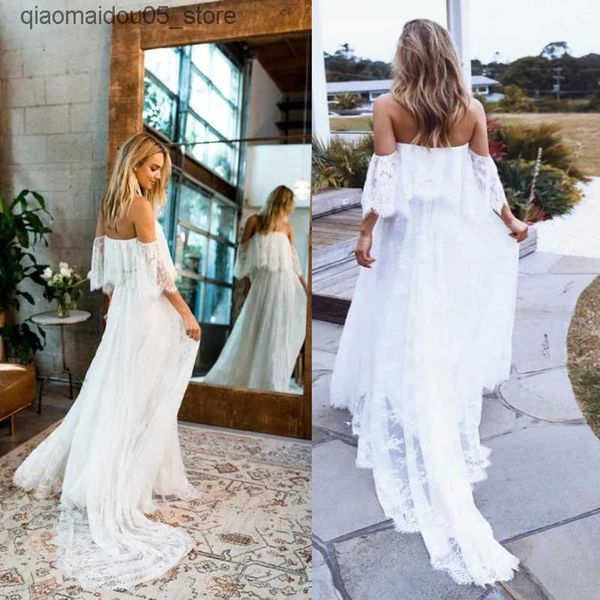 Maternidade Vestidos sexy mulheres grávidas Photography Props vestido feminino usado para fotografia de fotografia de renda 2019 ombro Q240413