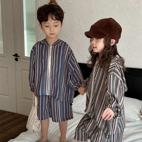 Kleidung Sets Kinderkleidung Outfits Koreanischer Jungen Mädchen Mädchen Kapuzejacke Zip und Shorts zweiteilige Mode Sommerkinder