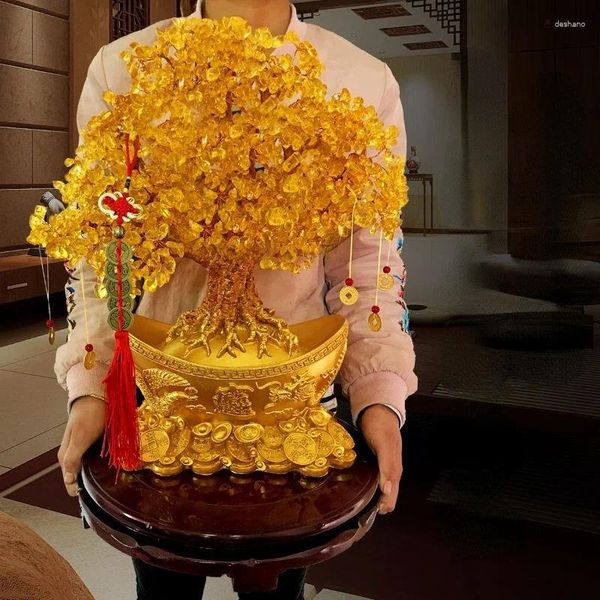 Figurine decorative Giallo Lucky Trees Limone Quarzo Crystal Yuanbao Money Fortune Tree Wealth Luck Feng Shui Ornamenti