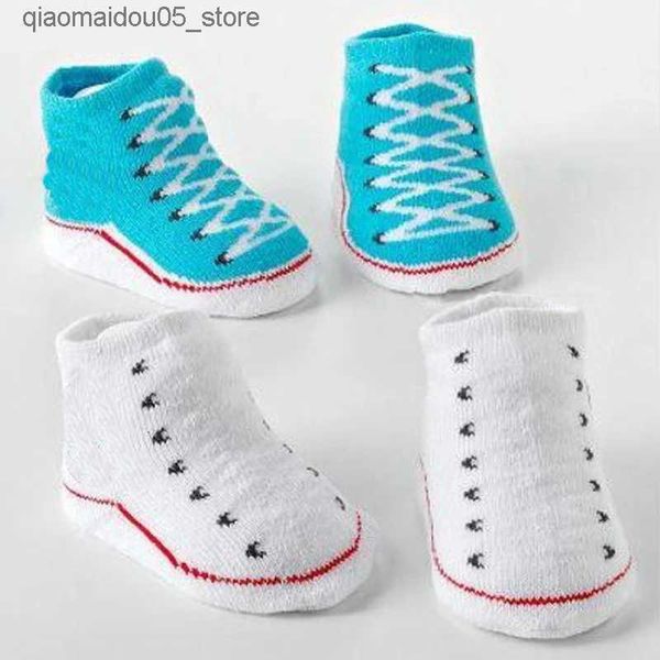 Kids Socken 1 Paar purer Baumwollkinder-Socken mit Anti-Slip-Gummi-Soals Cartoon Baby Neugeborene neutrale Schuhe und Stiefel für 0-12 Mio. Säuglinge Q240413 geeignet