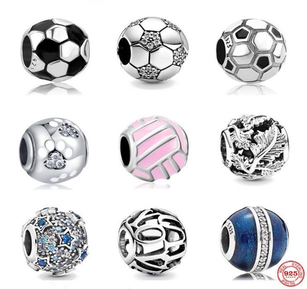 925 Sterling Silver Dangle Charm Women perle di alta qualità Gioielli Gift Wholesale Nuovo pendente di calcio Volleyball Fit Bracciale Bracciale faiy2368447