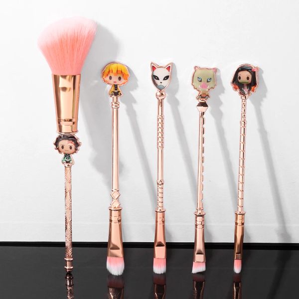 KITS 5PCS DEMON Slayer Kimetsu No Yaiba Makeup Brush Set Japan Anime Cosplay Women Makeup Tool Tool Eyes Cosmeitcs Capelli sintetici