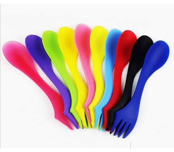 Platthandwerte Sets Fork Löffel Spork 3 in 1 wiederverwendbares Kunststoff -Tabellengeschirr Besteck Utensil Combo Küche tragbare Outdoor -Pickni Jligb Ladys5096098