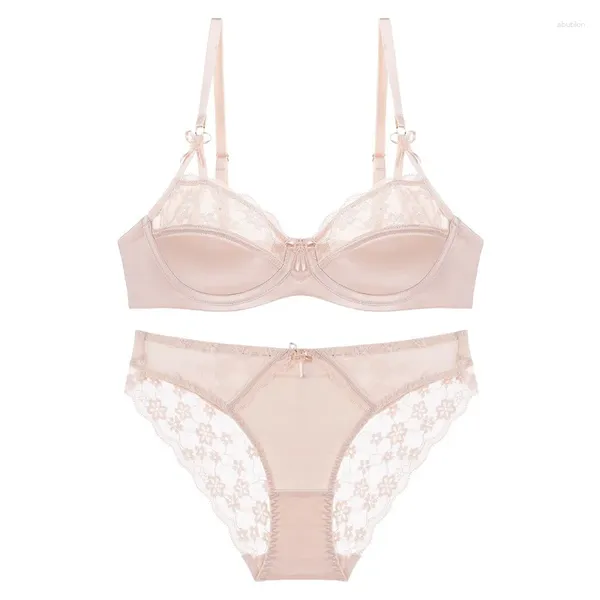 BHs setzt Frauen Blumensticke Stickerei Spitze Dessous Set Summer weibliche dünne Baumwolle 3/4 Tasse Bra Top Edge Dekor Outfit für hübsches Mädchen