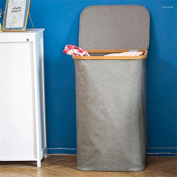 Wäschesäcken Aufbewahrungskorb große Kapazität Dirty Bag Wohnzimmer Hausklapper Bambus -Modegriff mit Abdeckung