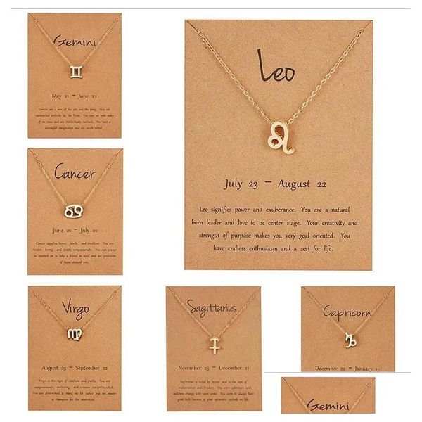 Anhänger Halsketten 12 Horoskop Zodiakschild Halskette Aries Leo -Sternbilder Sier und Goldschmuck Kinder Weihnachtsgeschenk Großhandel Drop DHQO5