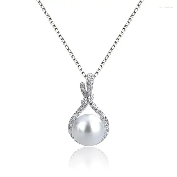 Colares pendentes Huitan Trendy Submised Pearl Colar Women Women Silver Color Dazzling CZ temperamento elegante feminino Acessórios para femininos de casamento