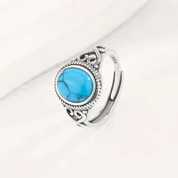 Anelli a grappolo Arrivo Vintage Natural Turquoise Bohémien Style 925 Sterling Silver Ladies Engagement Gioielli per le donne Gift