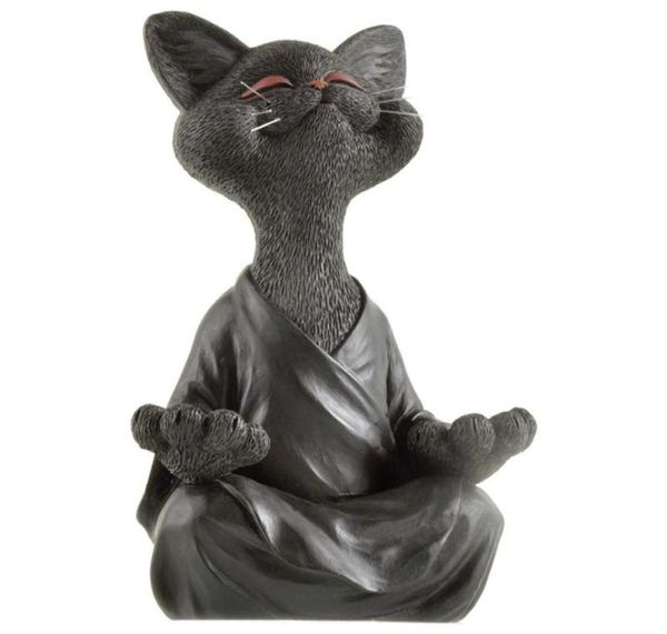 Wunderliche schwarze Buddha Katze Figur Meditation Yoga sammelbar fröhliche Dekor Kunst Skulpturen Garten Statuen Hausdekorationen 10575552