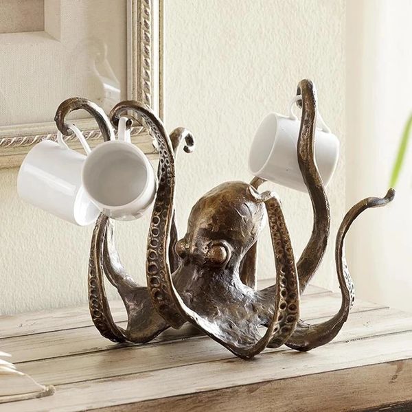 Tintenfischstatue Harz Tintenfisch Skulptur Crafts Octopus Bechhalter Fun Gusseisenbecher Halbhalter Schmuckhalter Desktop Home Dekoration 240329