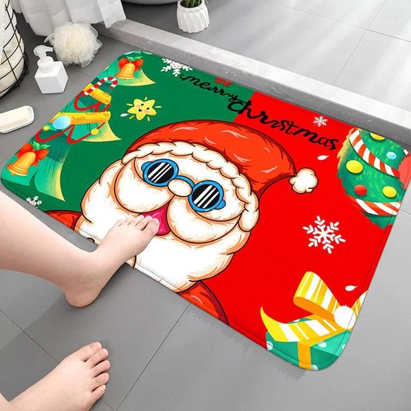 Teppiche bedruckte Nicht-Schlupf-Badezimmer Teppich Weihnachtsdekoration Eingangstür Santa Claus Muster Bodenmatte Wasser-Absorb Flanell Teppiche