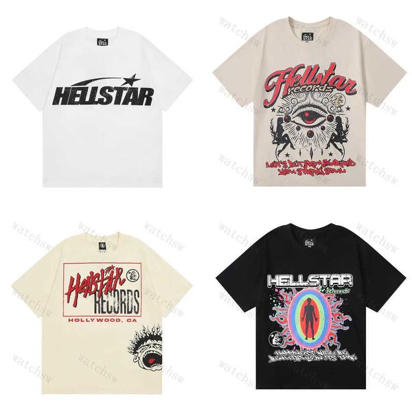 Hellstar Gömlek Tasarımcısı Tişörtler Grafik Tee Giysileri Yenilikçi Yıkanmış Kumaş Sokak Graffiti Yazı Folyo Baskı Vintage Coloulul Featting BM
