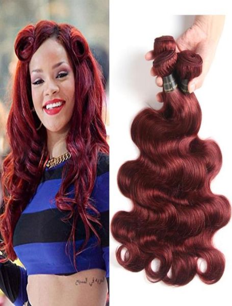 Предварительно обоснованная бразильская перуанская девственная прическа для волос волны Burgundy 99J Цвет человеческих волос с плетеной пакеты для тела