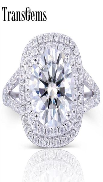 TransgeMs Sólido 14K 585 Centro de ouro branco 3C Ring de halo duplo moissanita diamanita com sotaques jóias finas para mulheres Y190612033014906