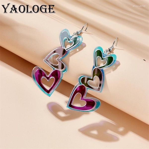 Orecchini a pennaglie yaologe creativa abbagliante specchio cuore amore a lungo ciondolo per donna ragazza alla moda alla moda regalo di gioielli acrilici