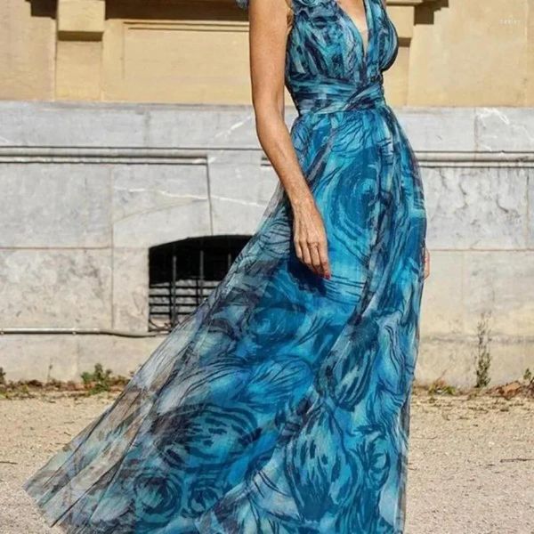 Lässige Kleider 2024 Sommer Frauen böhmischer Feiertag Wind Blume Dolorita Großer Schwungrock Druckkleid lang Maxi locker