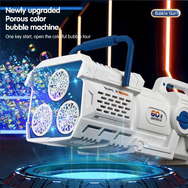 60-Loch Electric Bubble Gun Kids Toy Automatic Bubbles Machine Seifengebläse Maker Sommerparty Games Outdoor Game Kinder Geschenk 240410