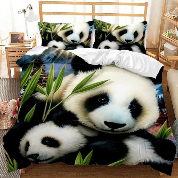 Bedding Sets World World Panda Conjunto 3D Tampa de edredão travesseiro de travesseiros