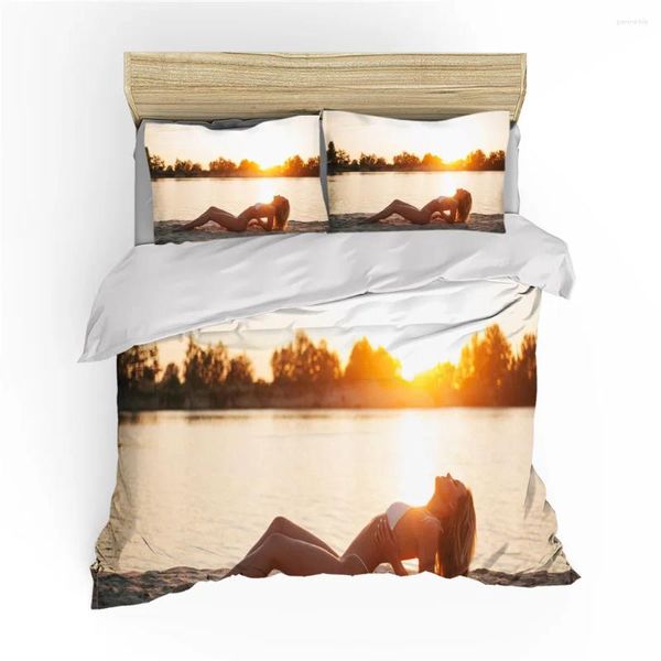 Set di biancheria da letto set da ragazza sexy 3d camera da letto per adulti decorativo giù per letto trapunta sunset paesaggio