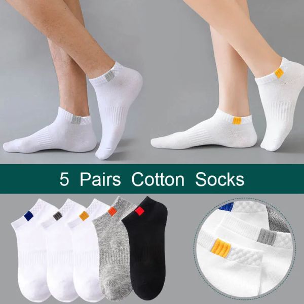 Meias 10Pieces = 5Pair/lote de algodão de verão Homem curto meias moda meias de barco respirável confortável meias casuais masculino grande tamanho branco quente