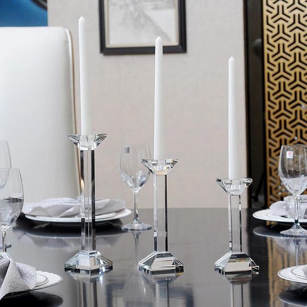 Держатели свечей современный искусственный хрустальный прозрачный романтический романтический ужин на стол куб свеча