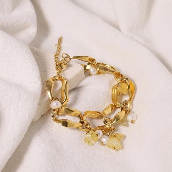 Strand Xlentag Golden in acciaio inossidabile bracciale topazio con perle d'acqua dolce per uomini Regali per l'anniversario di matrimonio di compleanno da donna