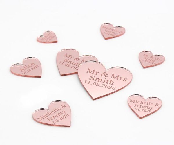 50pcs kişiselleştirilmiş oyulmuş akrilik ayna aşk kalp ile delik hediye etiketleri düğün parti masa konfeti dekor centerpieces favors 22417043