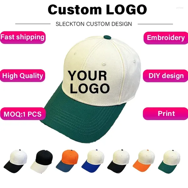 Top Caps Sleckton Özel Logo Mektubu Erkekler ve Kadınlar İçin Nakış Beyzbol Kapağı Marka Tasarımı Diy Po Baskı Yaz Yaması Güneş Şapkası Unisex
